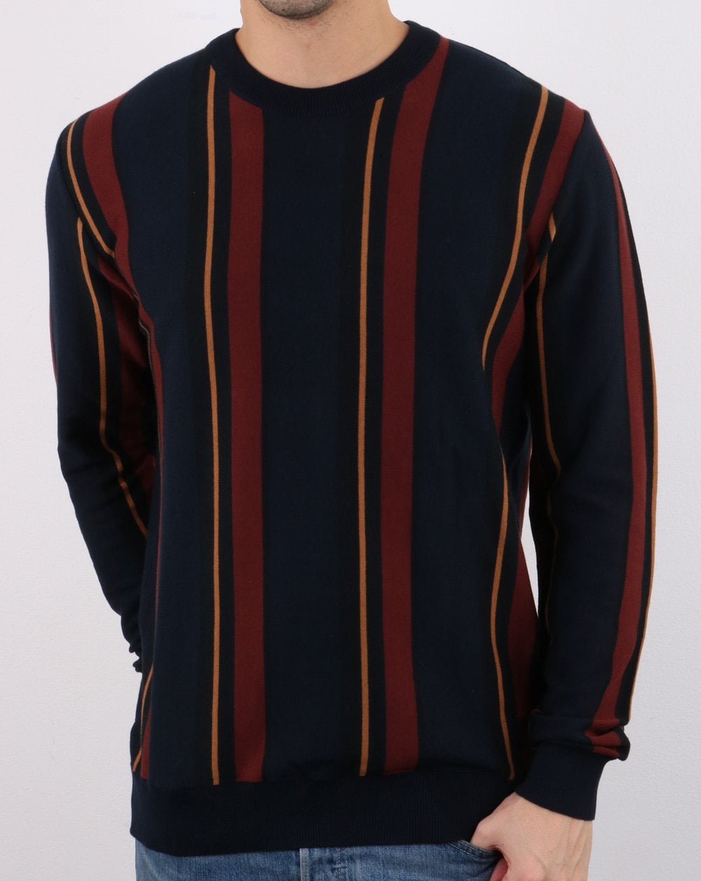 Ben Sherman – Crew-Strickpullover mit Streifen in Marineblau
