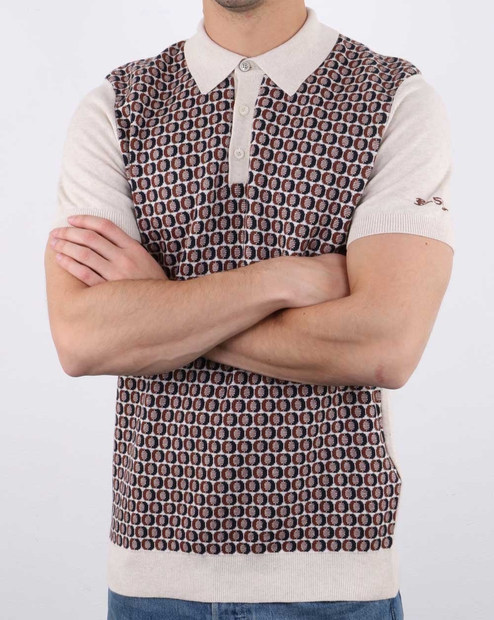 Ben Sherman Knitted Polo Shirt Ecru