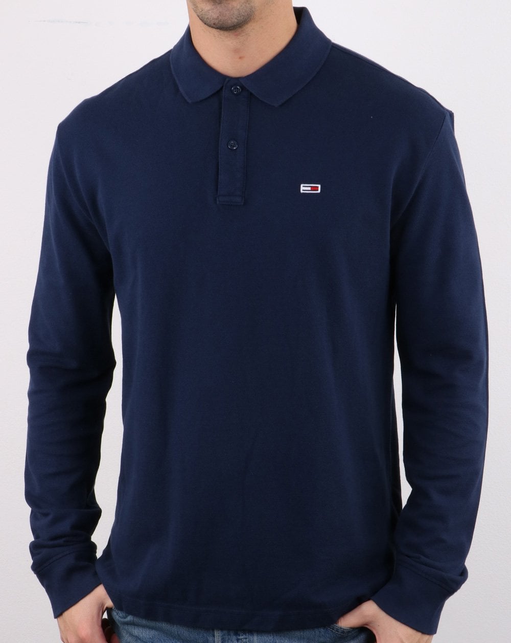Tommy Hilfiger – Langärmliges Poloshirt in Marineblau