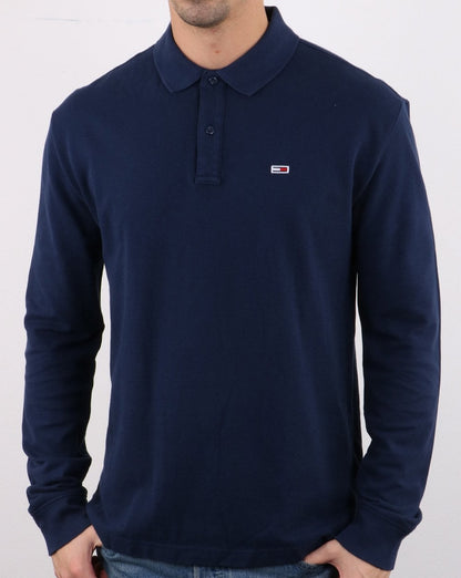 Tommy Hilfiger – Langärmliges Poloshirt in Marineblau