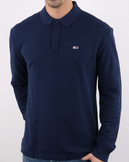Tommy Hilfiger – Langärmliges Poloshirt in Marineblau