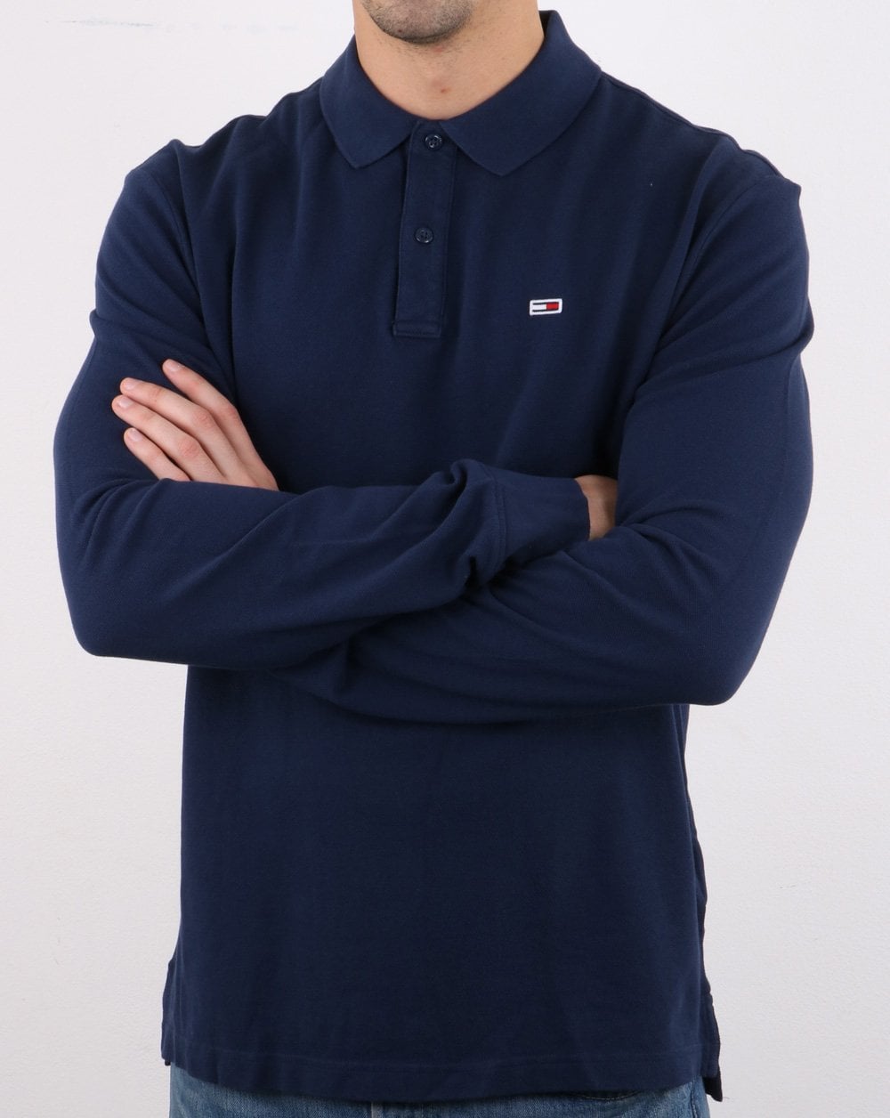 Tommy Hilfiger – Langärmliges Poloshirt in Marineblau