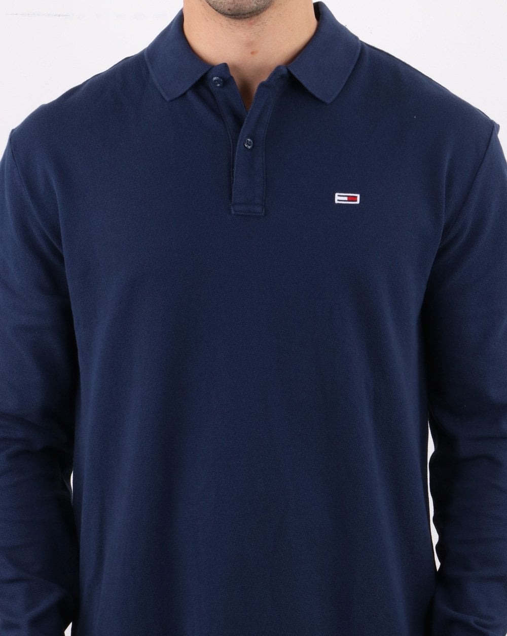 Tommy Hilfiger – Langärmliges Poloshirt in Marineblau