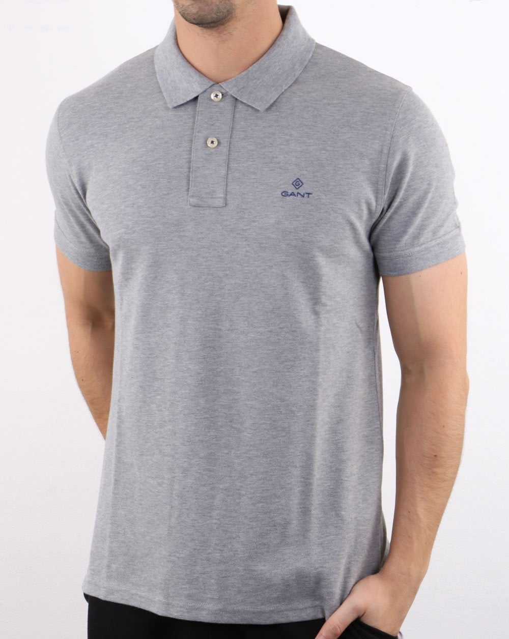 Gant Contrast Collar Polo Shirt Grey Blue