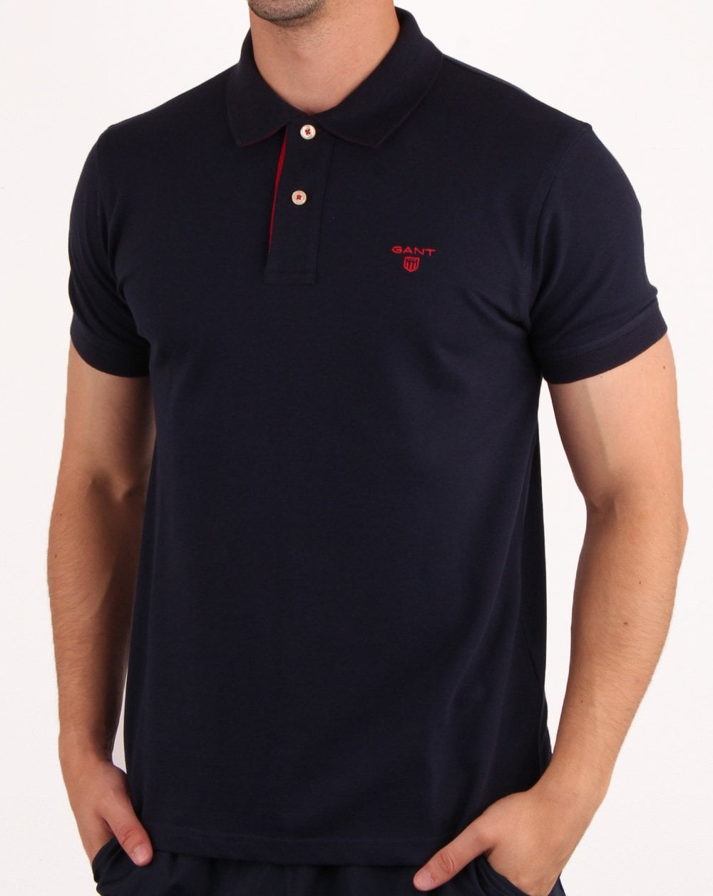 Gant Contrast Collar Polo Shirt Navy