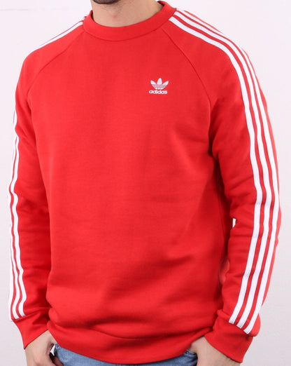 Adidas Originals 3-Streifen-Rundhalspullover in sattem Rot