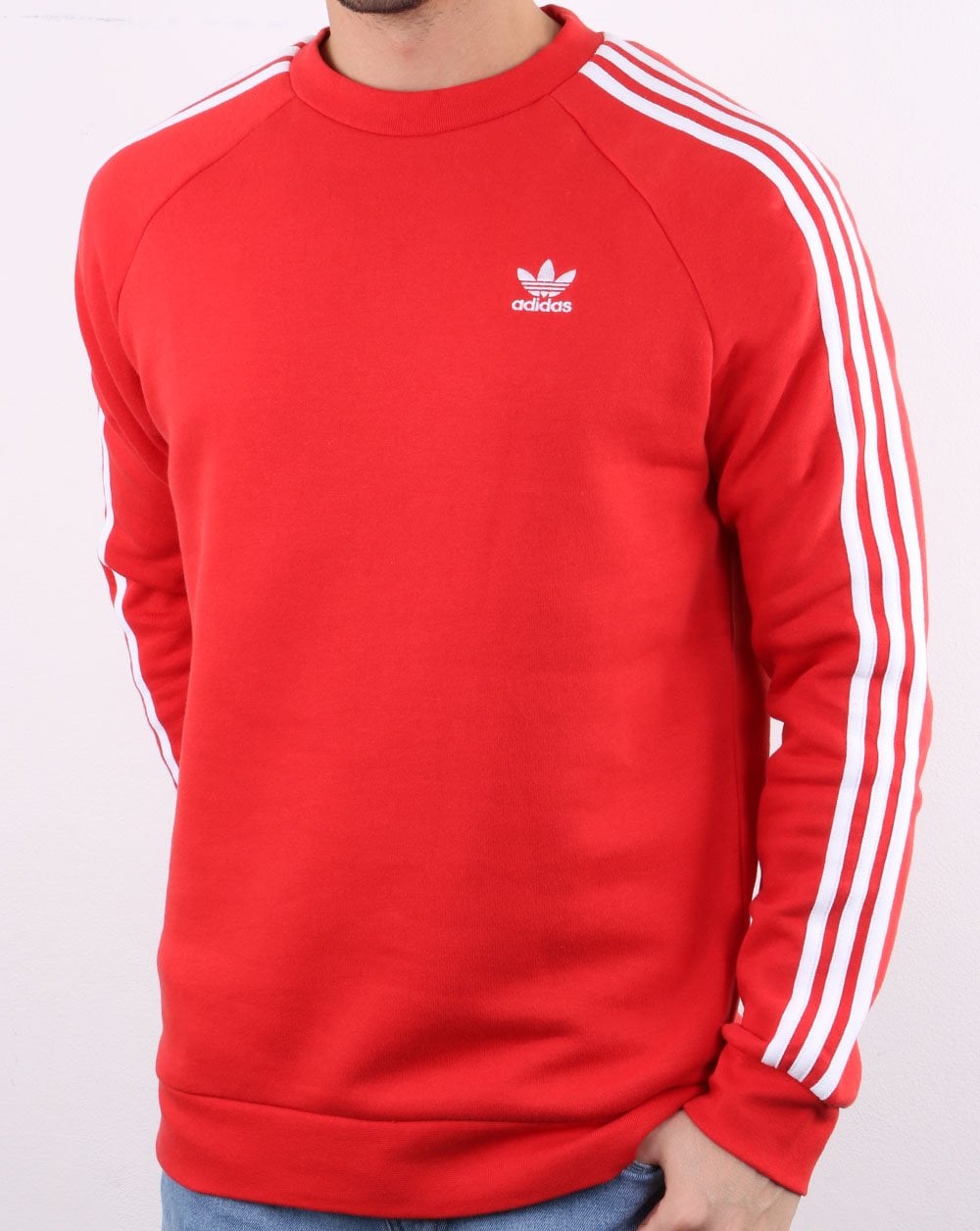 Adidas Originals 3-Streifen-Rundhalspullover in sattem Rot