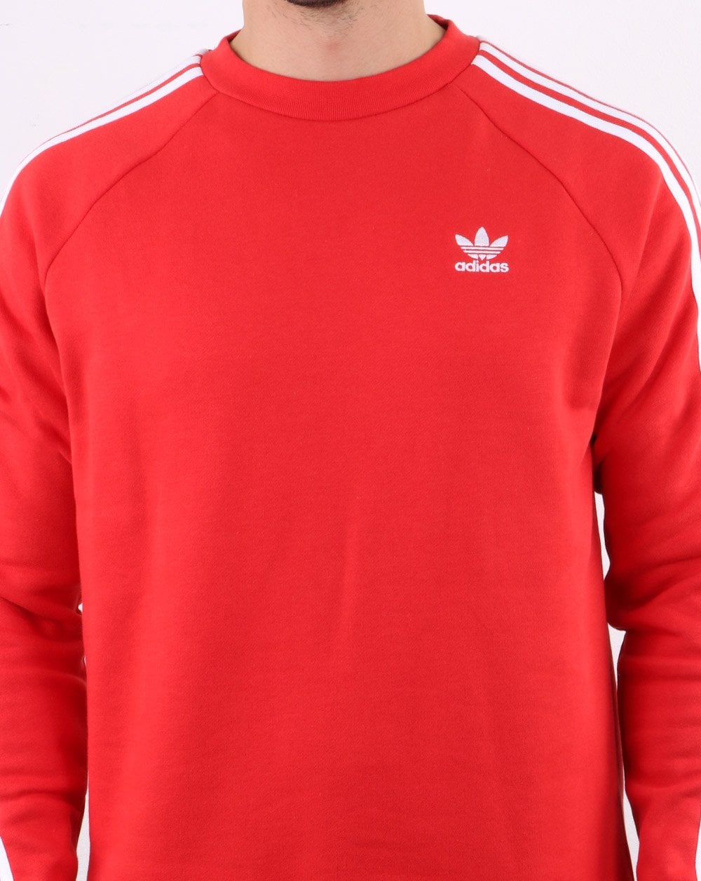 Adidas Originals 3-Streifen-Rundhalspullover in sattem Rot
