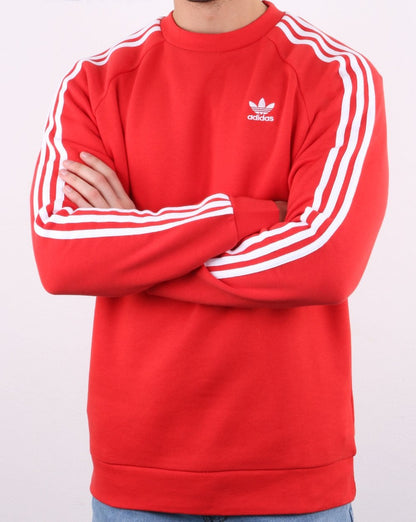 Adidas Originals 3-Streifen-Rundhalspullover in sattem Rot