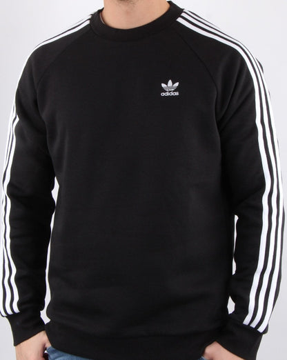 Adidas Originals – Schwarzes Sweatshirt mit 3 Streifen und Rundhalsausschnitt