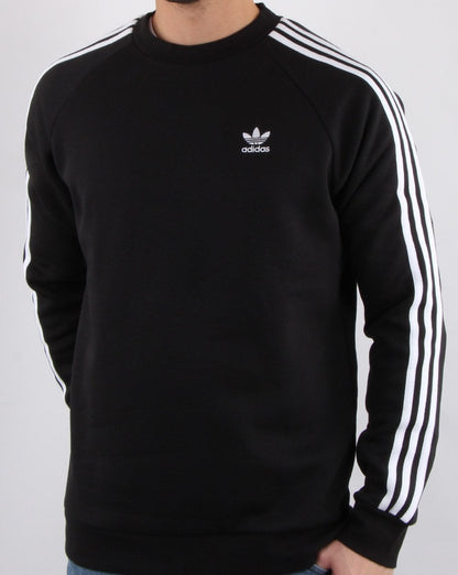 Adidas Originals – Schwarzes Sweatshirt mit 3 Streifen und Rundhalsausschnitt