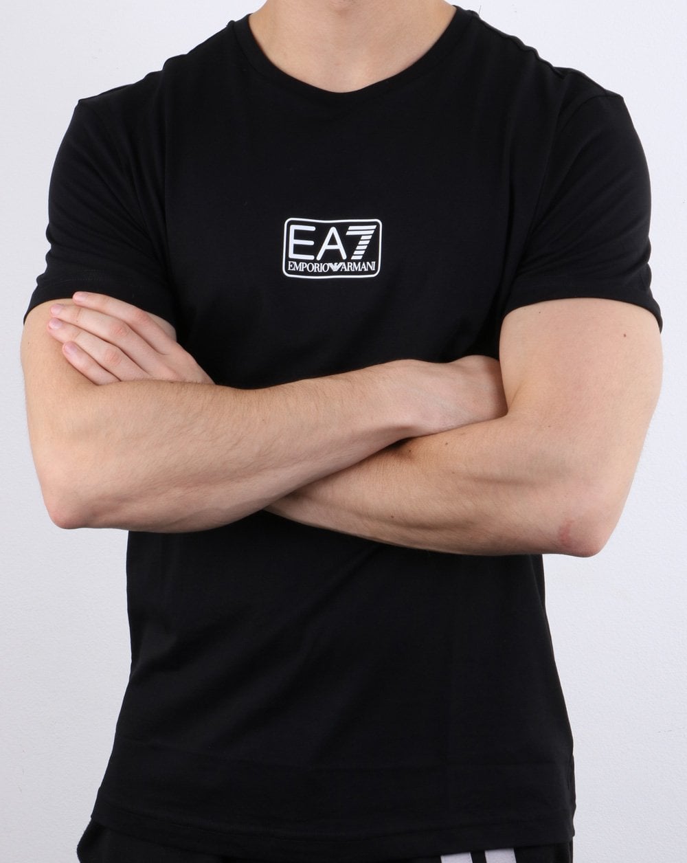 Emporio Armani – EA7 – Schwarzes T-Shirt mit Box-Logo