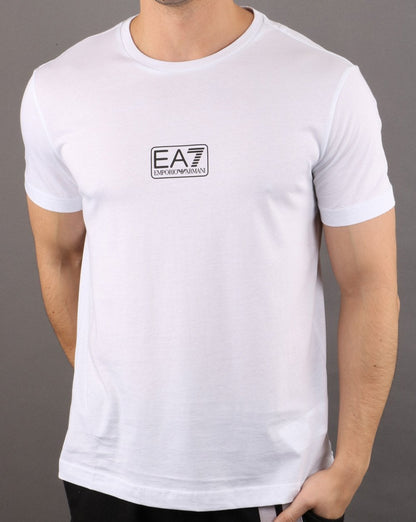 Emporio Armani – EA7 – Weißes T-Shirt mit Box-Logo