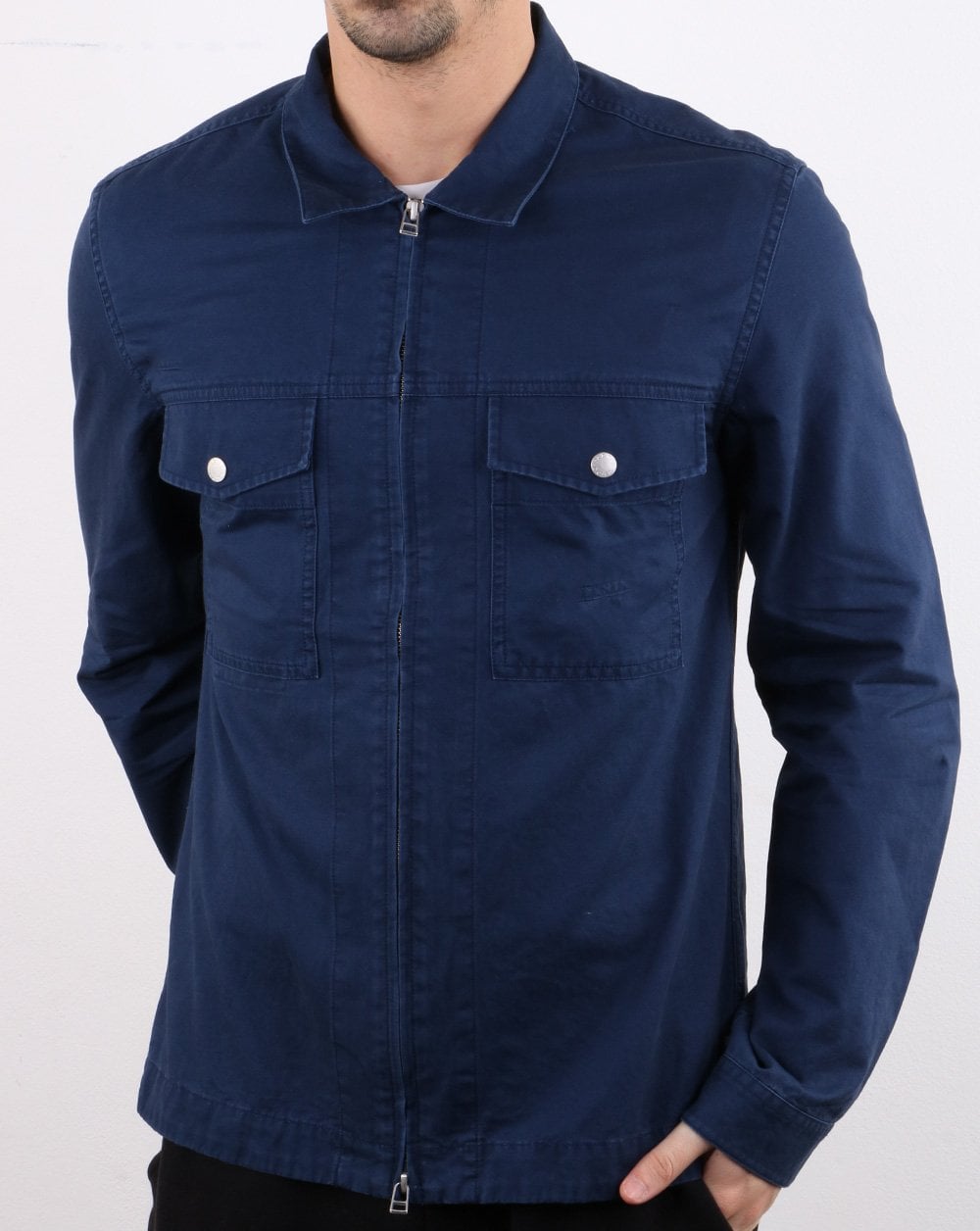 Pretty Green Section Zip Front Overshirt Navy