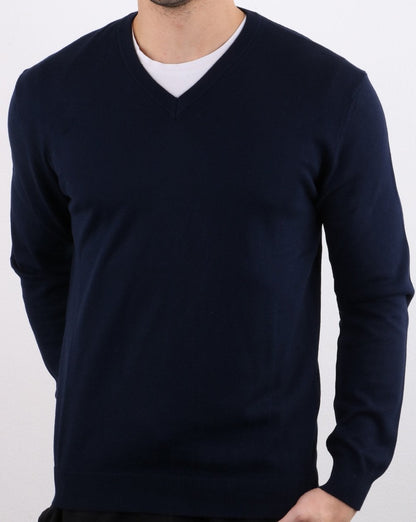 Benetton Baumwollpullover mit V-Ausschnitt, Marineblau