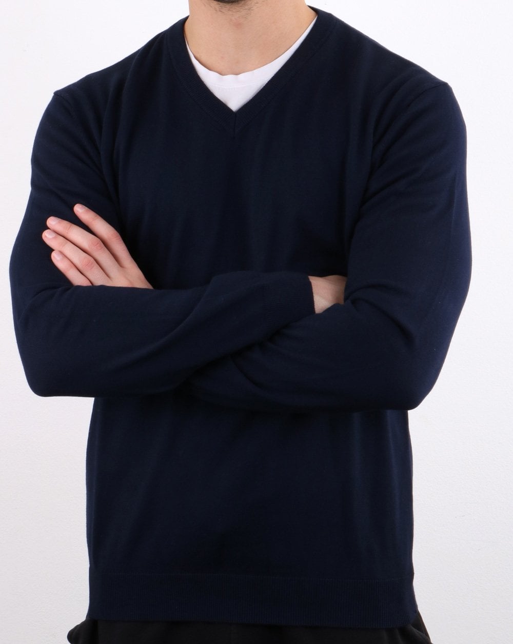 Benetton Baumwollpullover mit V-Ausschnitt, Marineblau