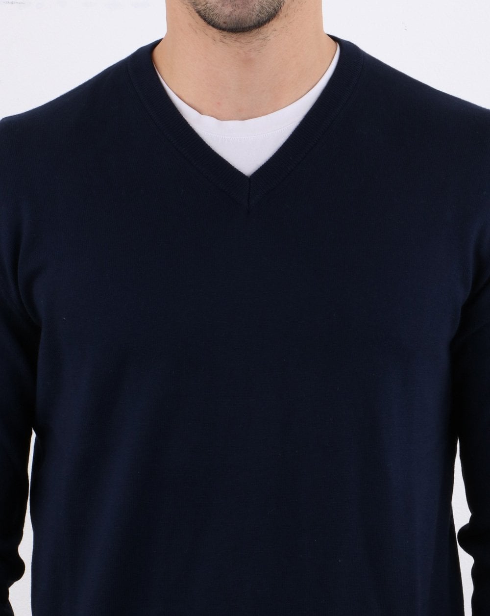 Benetton Baumwollpullover mit V-Ausschnitt, Marineblau