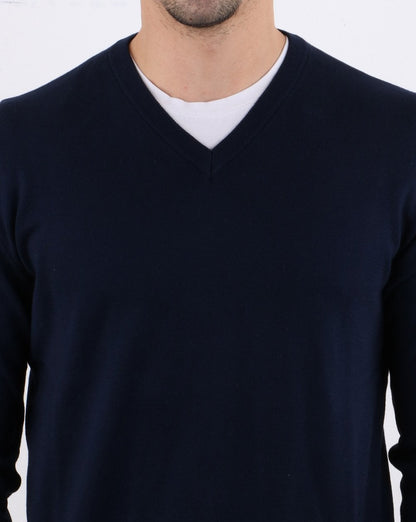 Benetton Baumwollpullover mit V-Ausschnitt, Marineblau
