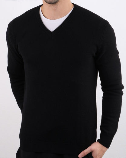 Benetton Pullover aus Merinowolle mit V-Ausschnitt in Schwarz