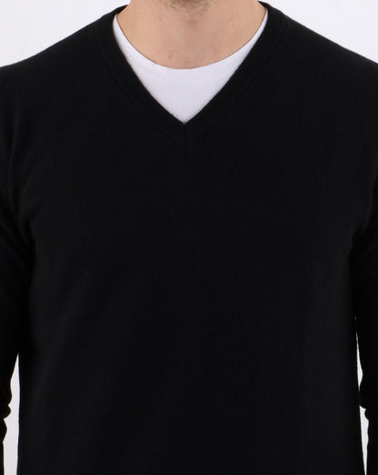 Benetton Pullover aus Merinowolle mit V-Ausschnitt in Schwarz