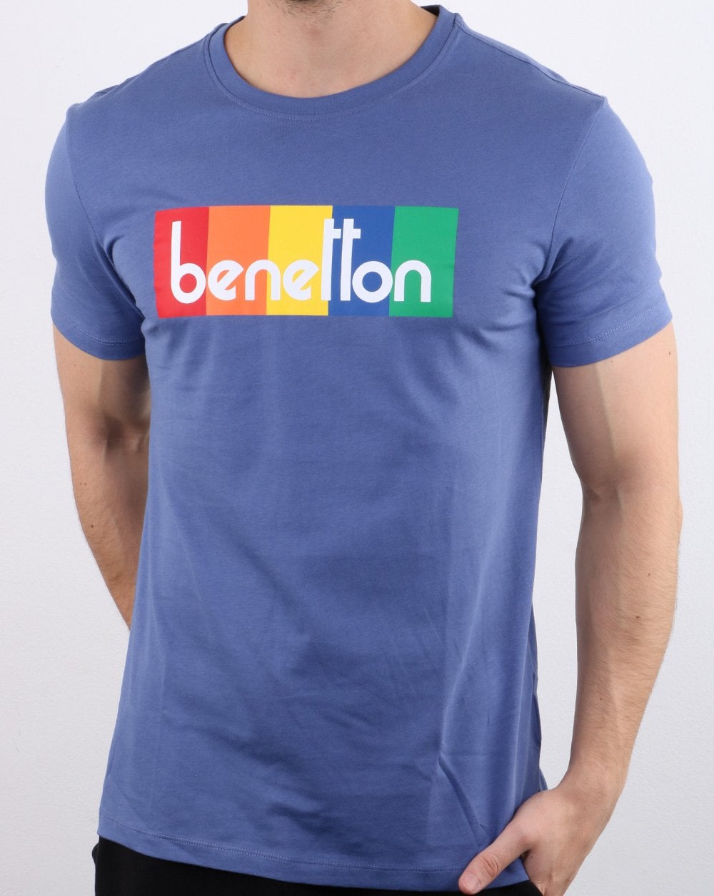 Benetton Box Logo T-Shirt Blau