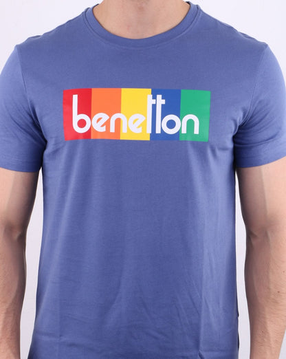 Benetton Box Logo T-Shirt Blau