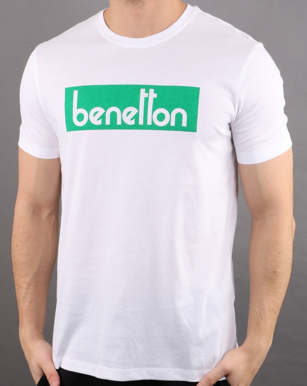 Benetton Box Logo T-Shirt Weiß/Grün