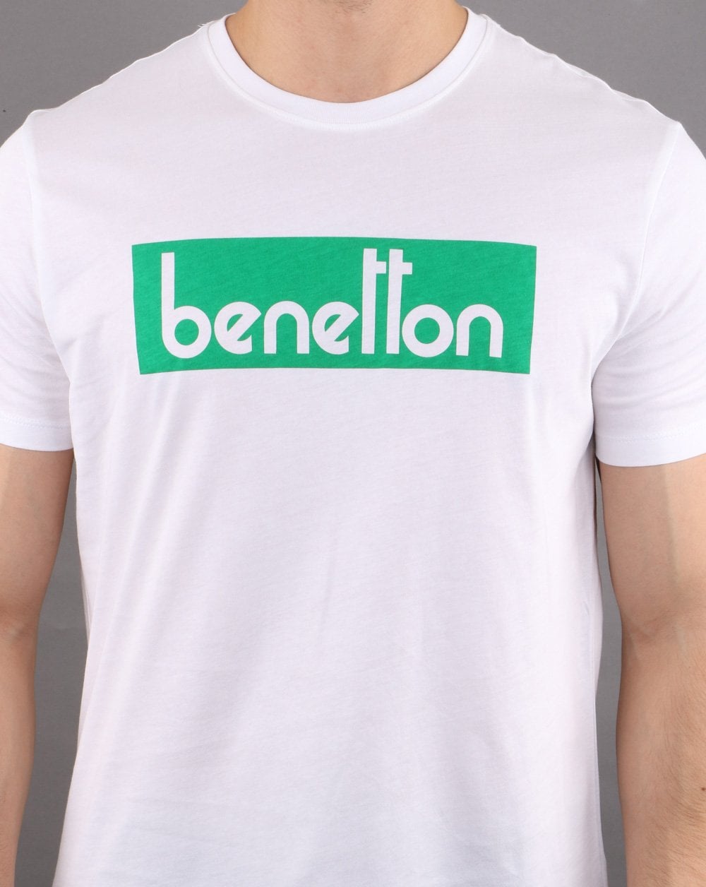 Benetton Box Logo T-Shirt Weiß/Grün