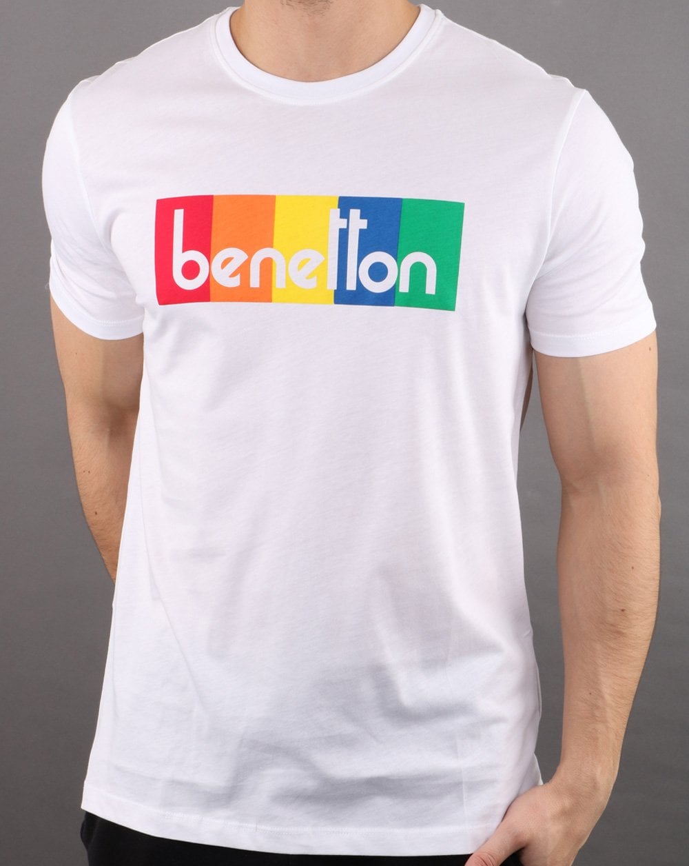 Benetton Box Logo T Shirt White/Multi