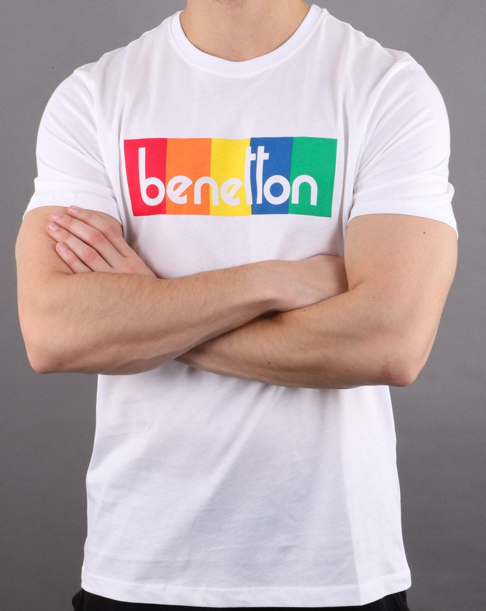 Benetton Box Logo T-Shirt Weiß/Mehrfarbig