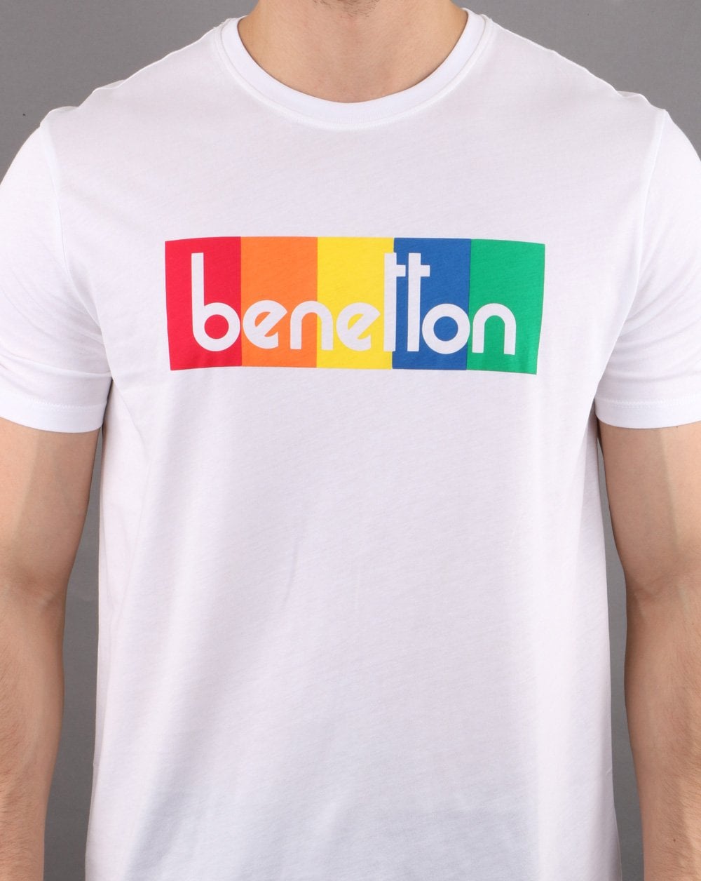 Benetton Box Logo T-Shirt Weiß/Mehrfarbig