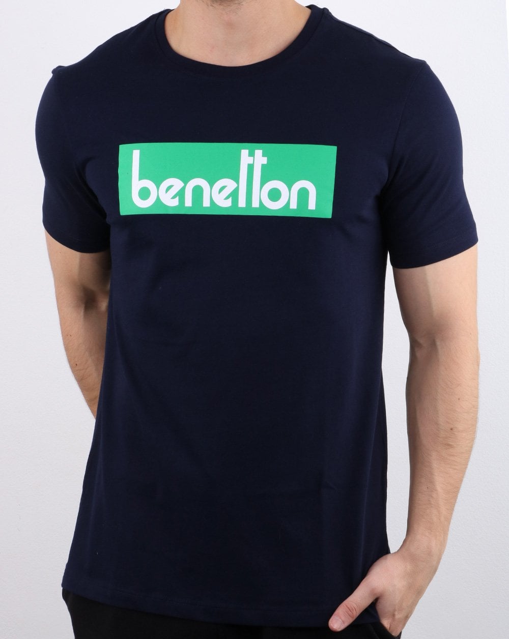 Benetton Box Logo T-Shirt Marineblau