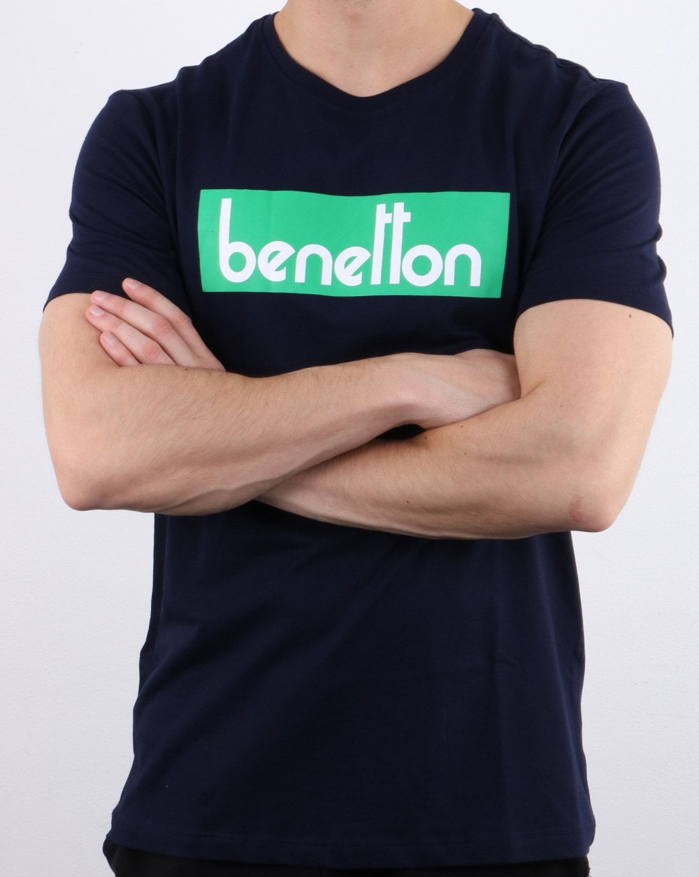 Benetton Box Logo T-Shirt Marineblau