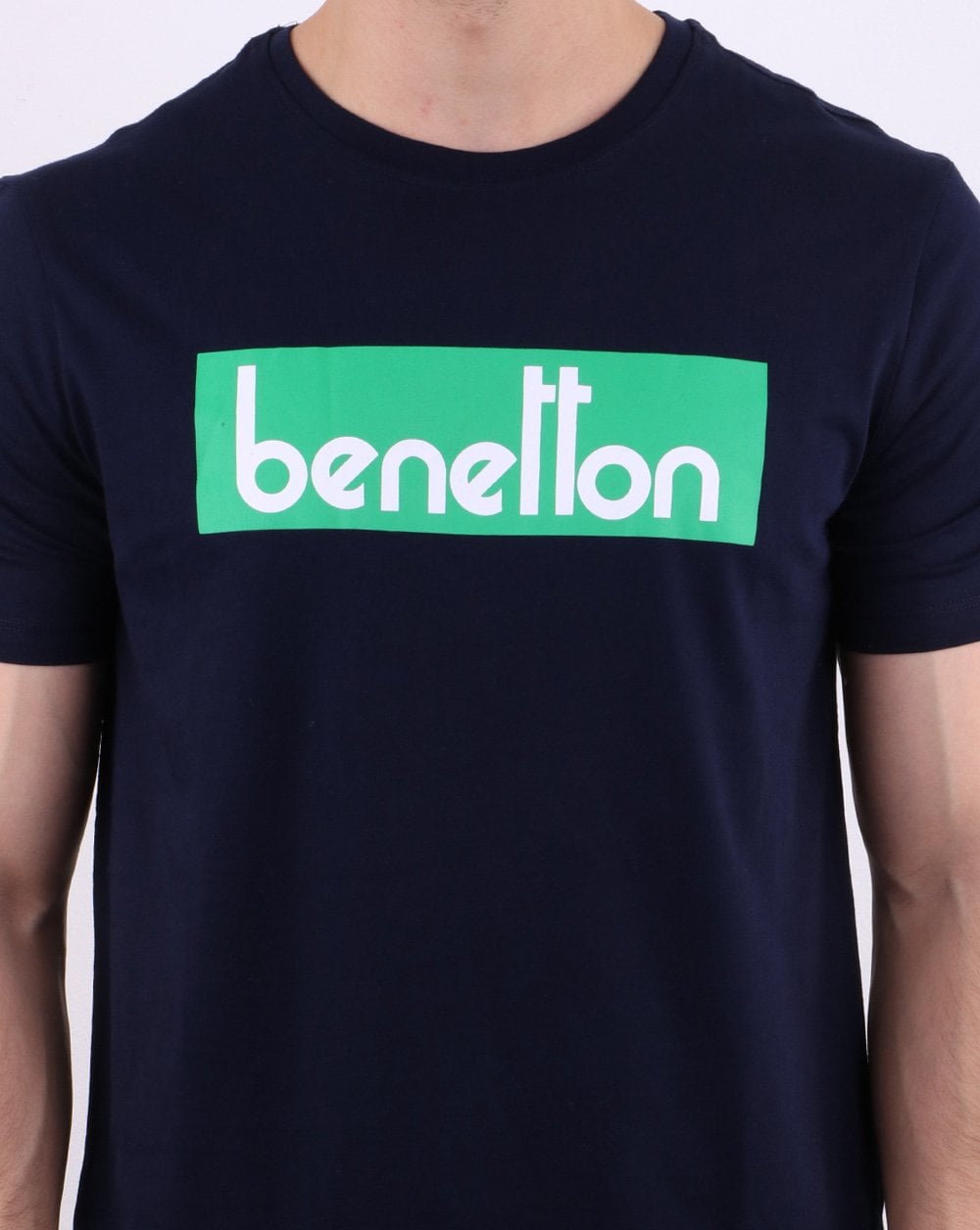 Benetton Box Logo T Shirt Navy