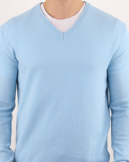Benetton Pullover aus Merinowolle mit V-Ausschnitt Blau