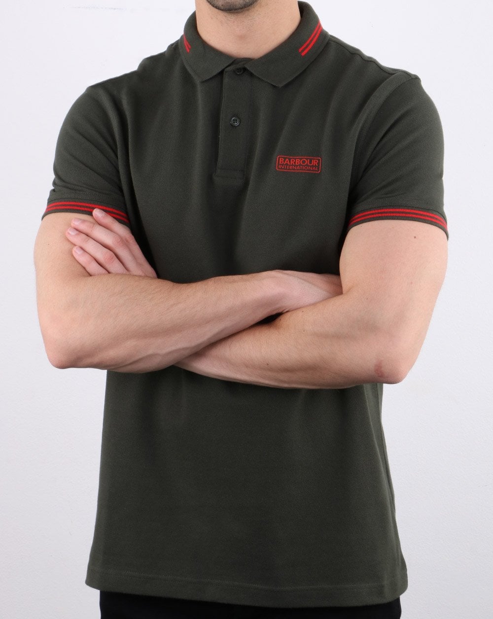Barbour International Poloshirt mit Streifen in Dschungelgrün