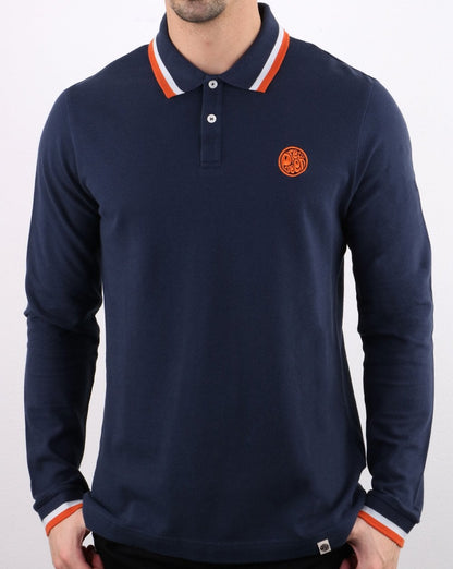 Pretty Green – Langärmliges Poloshirt mit Streifen in Marineblau