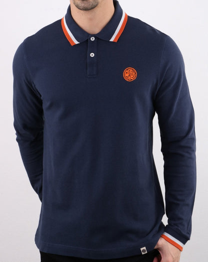 Pretty Green – Langärmliges Poloshirt mit Streifen in Marineblau