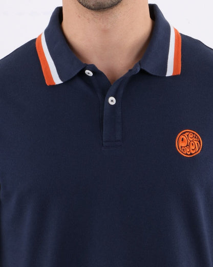 Pretty Green – Langärmliges Poloshirt mit Streifen in Marineblau