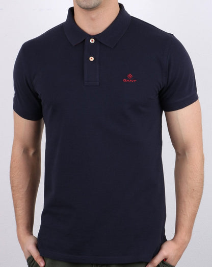 Gant Poloshirt mit Kontrastkragen Marineblau – Rot