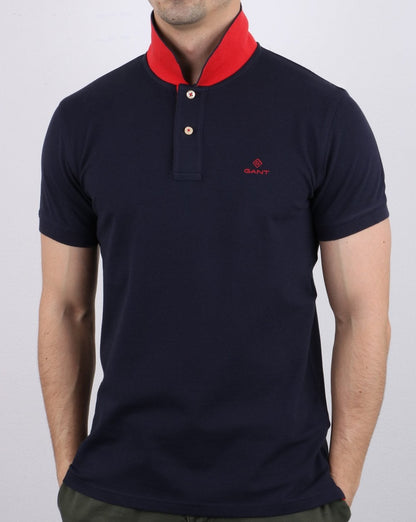 Gant Poloshirt mit Kontrastkragen Marineblau – Rot
