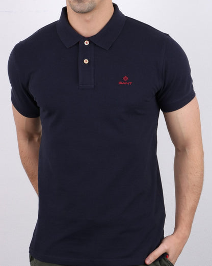 Gant Poloshirt mit Kontrastkragen Marineblau – Rot