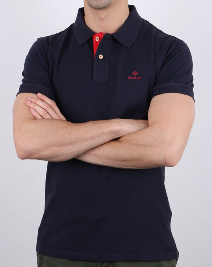 Gant Poloshirt mit Kontrastkragen Marineblau – Rot