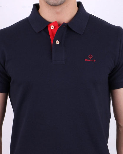 Gant Poloshirt mit Kontrastkragen Marineblau – Rot