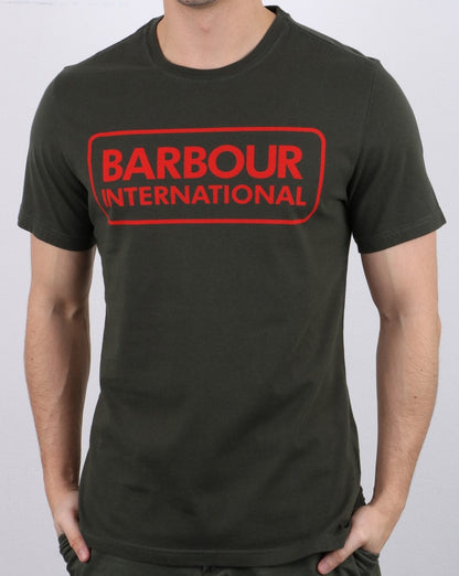 Barbour International – T-Shirt mit Blocklogo in Armeegrün