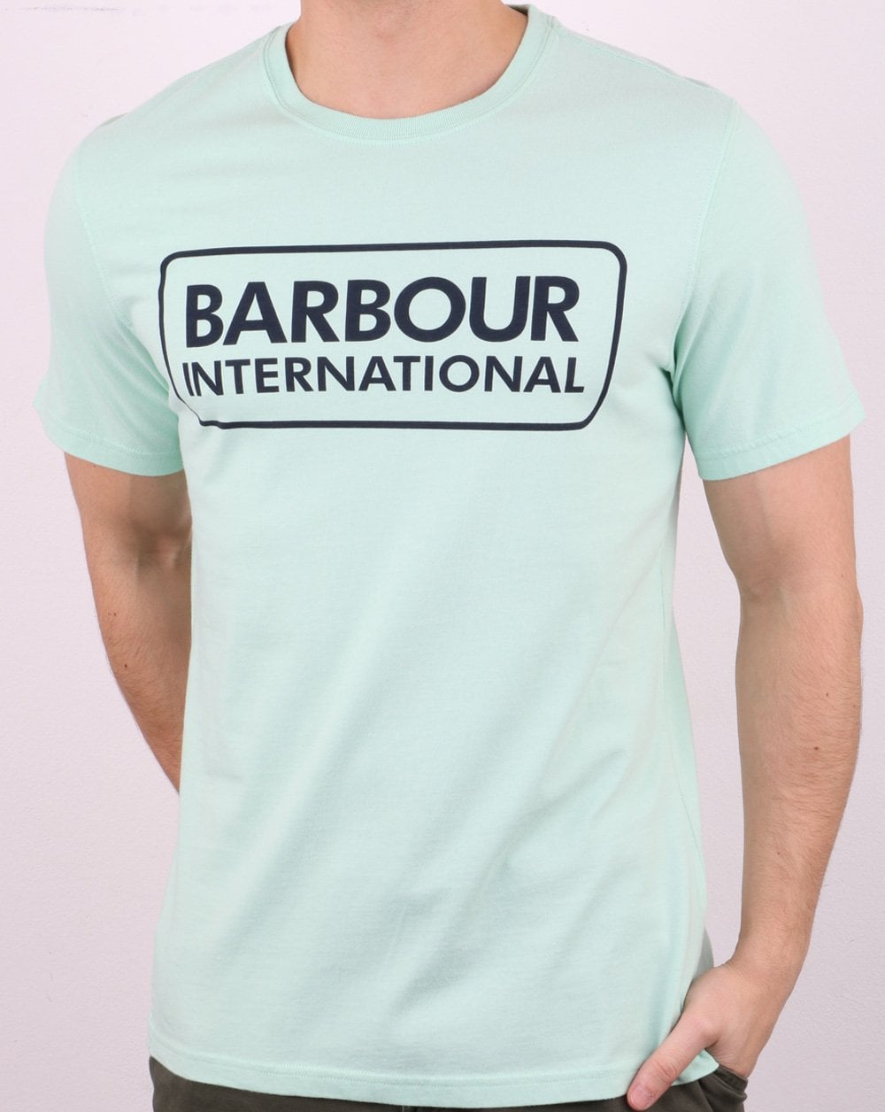 Barbour International – T-Shirt mit Blocklogo in Mintgrün
