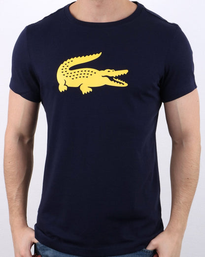 Lacoste T-Shirt mit Kroko-Print, Marineblau/Zitronengelb