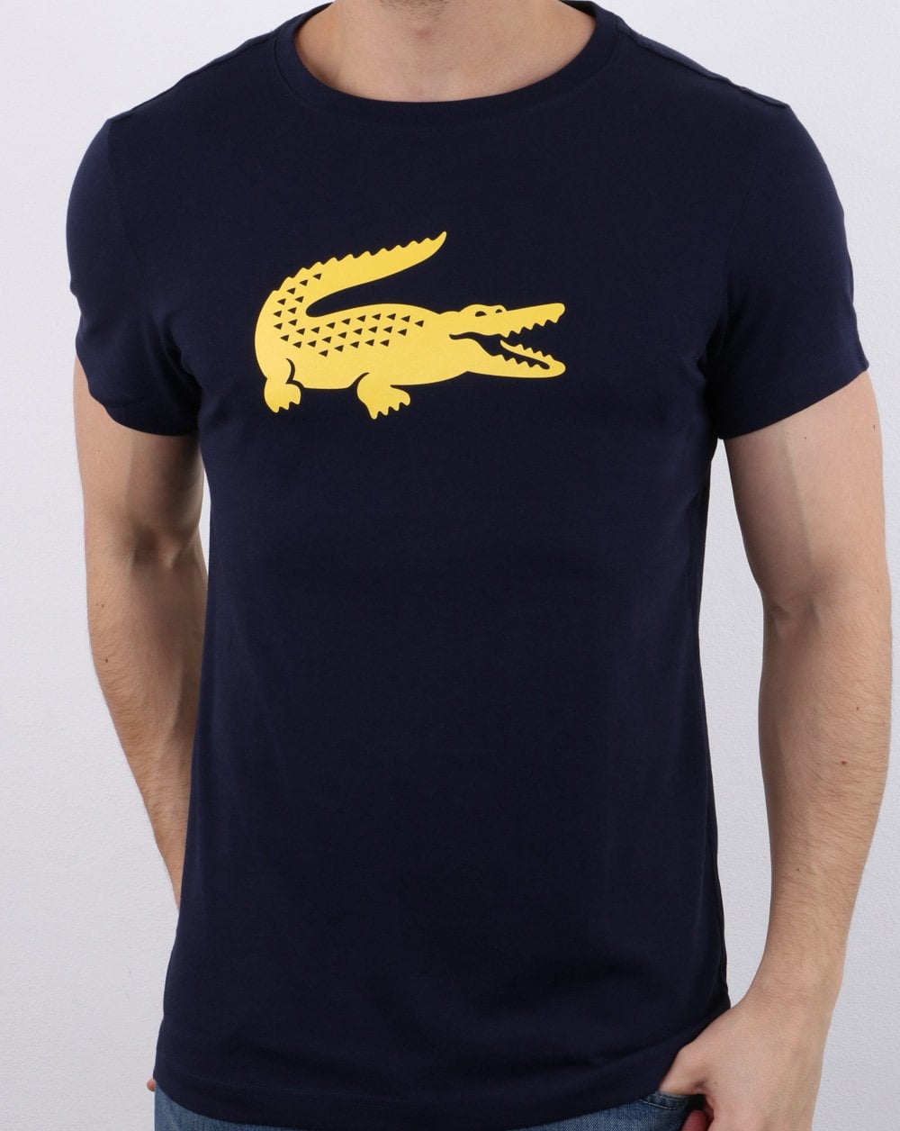 Lacoste T-Shirt mit Kroko-Print, Marineblau/Zitronengelb
