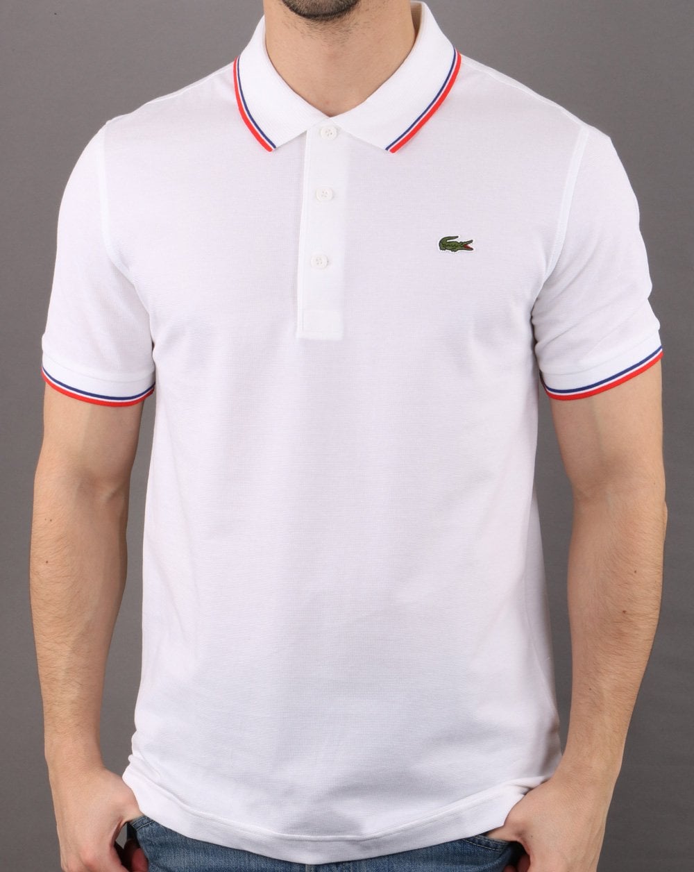 Lacoste Poloshirt mit Streifen Weiß/Rot