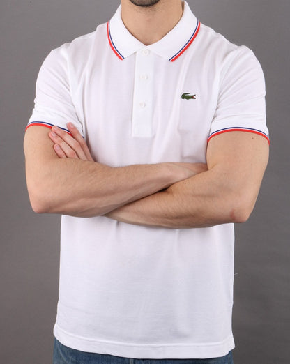 Lacoste Poloshirt mit Streifen Weiß/Rot